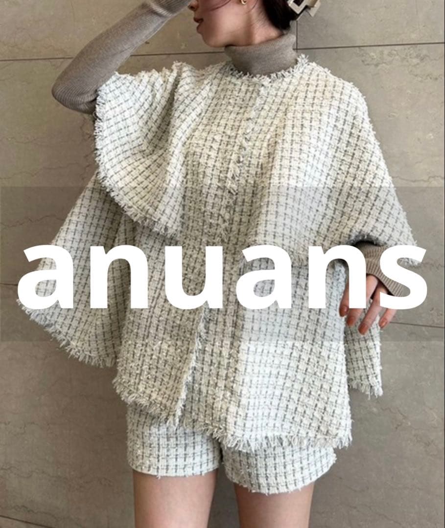 新品未使用 anuans アウター ツイードケープジャケット レディース