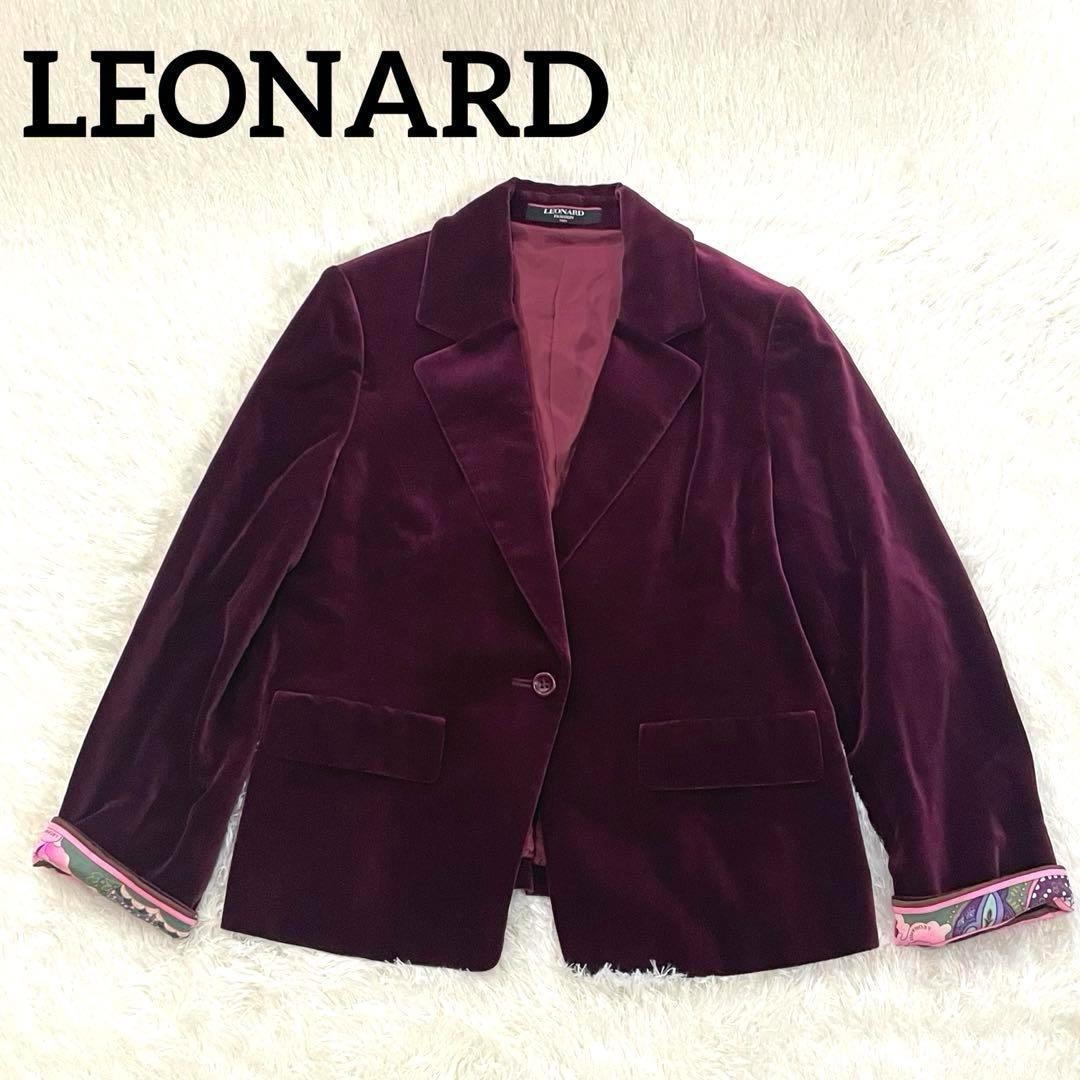 973 LEONARD テーラードジャケット ワインレッド 綿 絹 XL