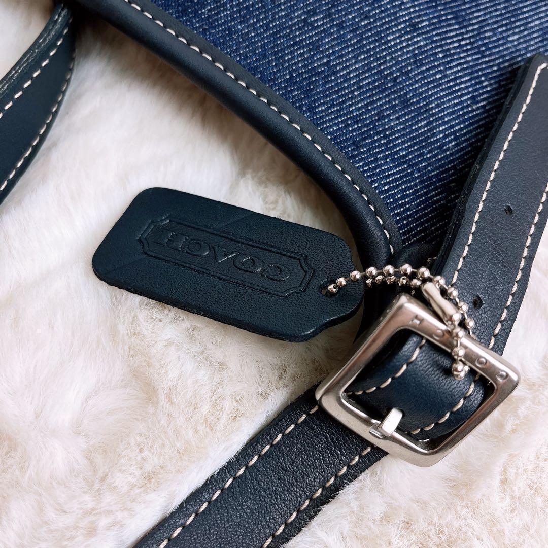 未使用☆COACHコーチ ショルダーバッグ デニムブルー キャンバスチャーム付.