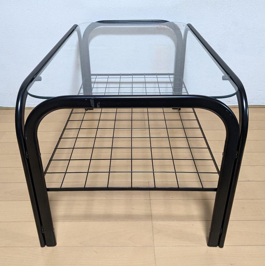 昭和レトロ ガラス アイアンフレーム ローテーブル 網棚付き ブラック 黒
