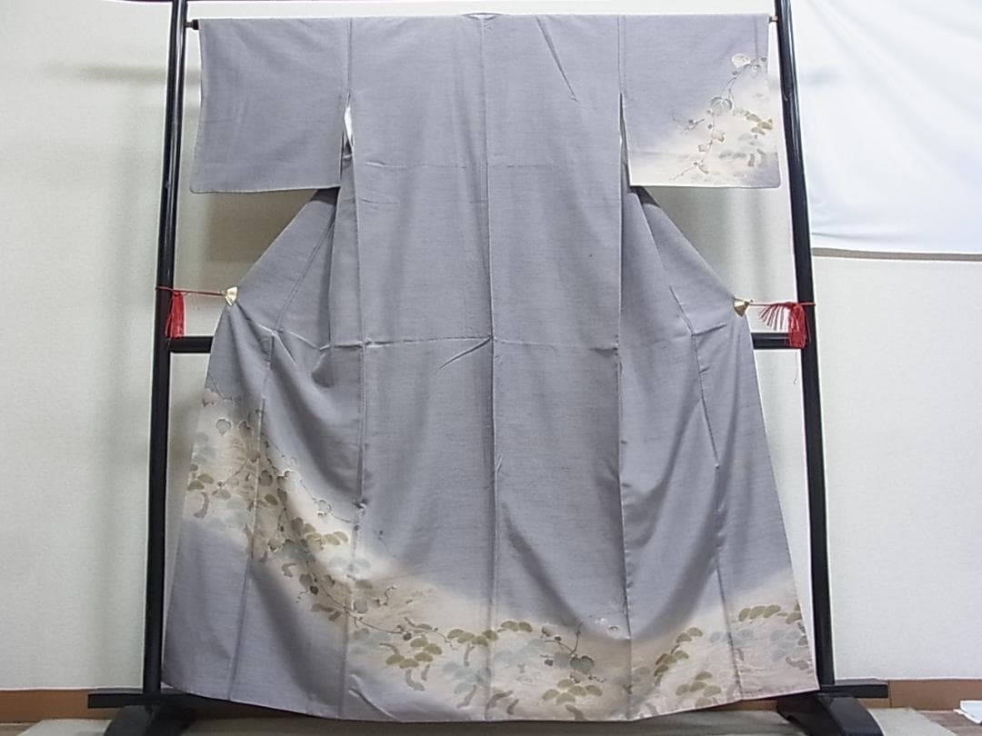 ♦︎きもの結♦︎小糸敬　訪問着　紬地　光琳松に蔦の葉　金彩　正絹♦︎sa129