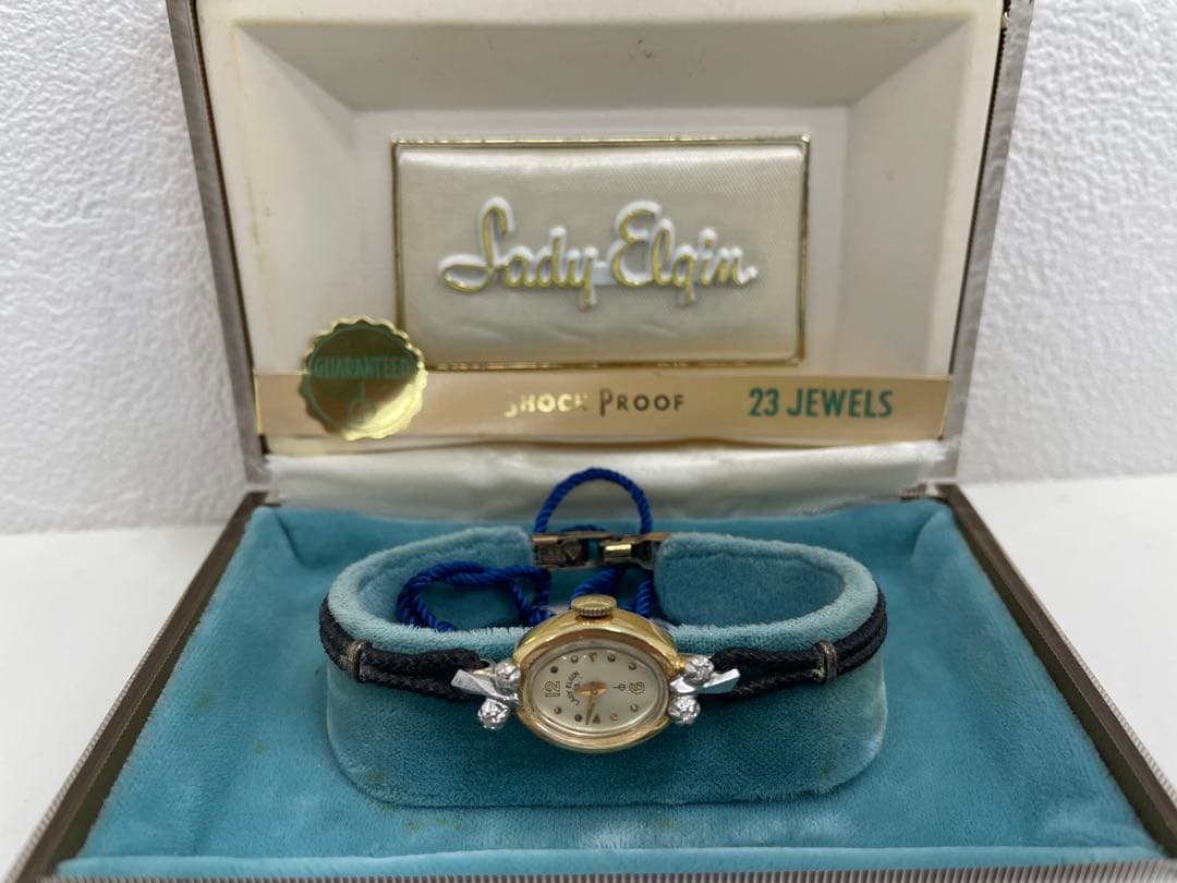 14K製 ダイヤ付き LADY ELGIN アンティーク 手巻き時計 可動