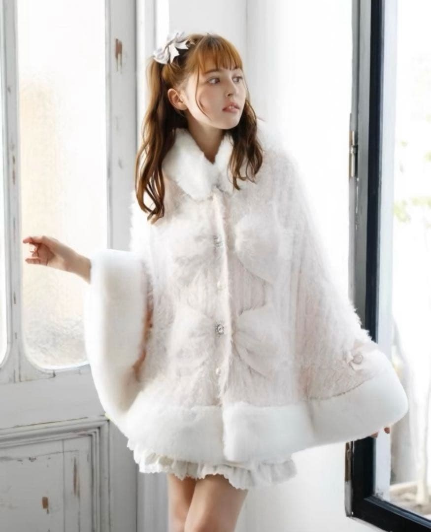 しょぼん 25日LIZLISA リズリサ ダブルリボンニットファーポンチョ