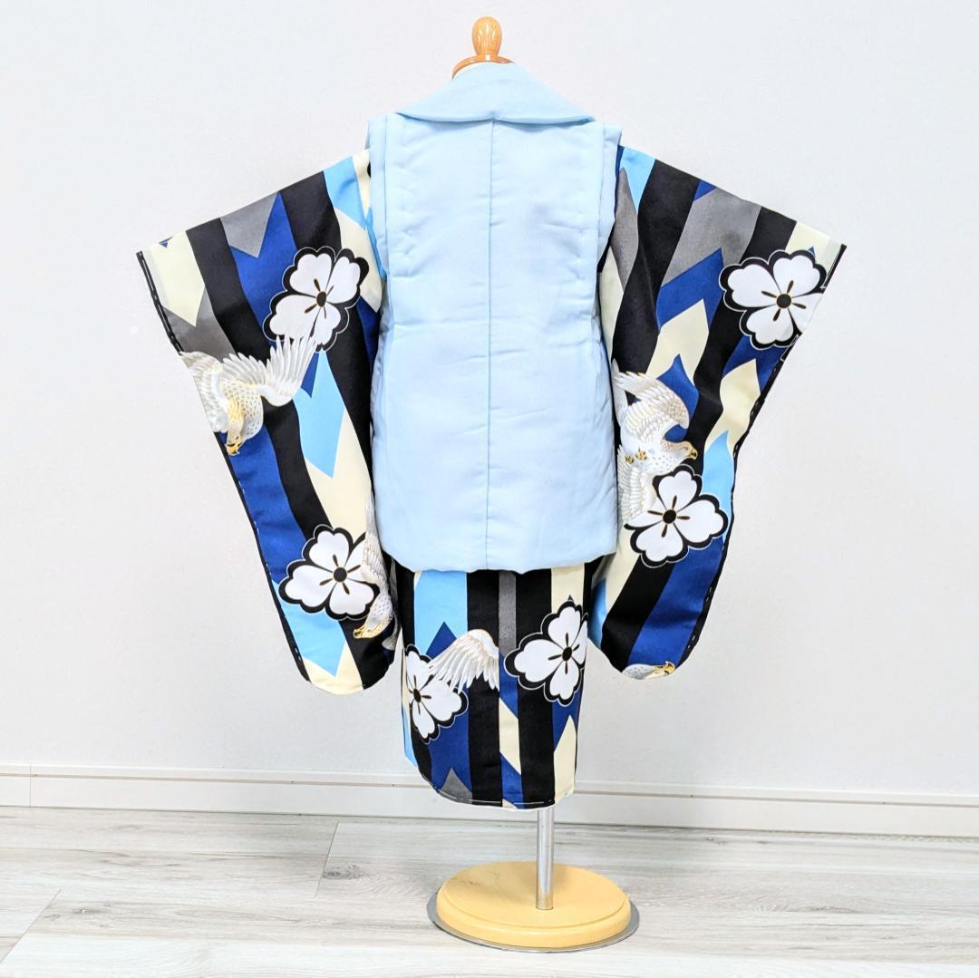 七五三 3歳 男児 ブランド 着物 被布コート セット 青 紺 鷹 古典 KM1