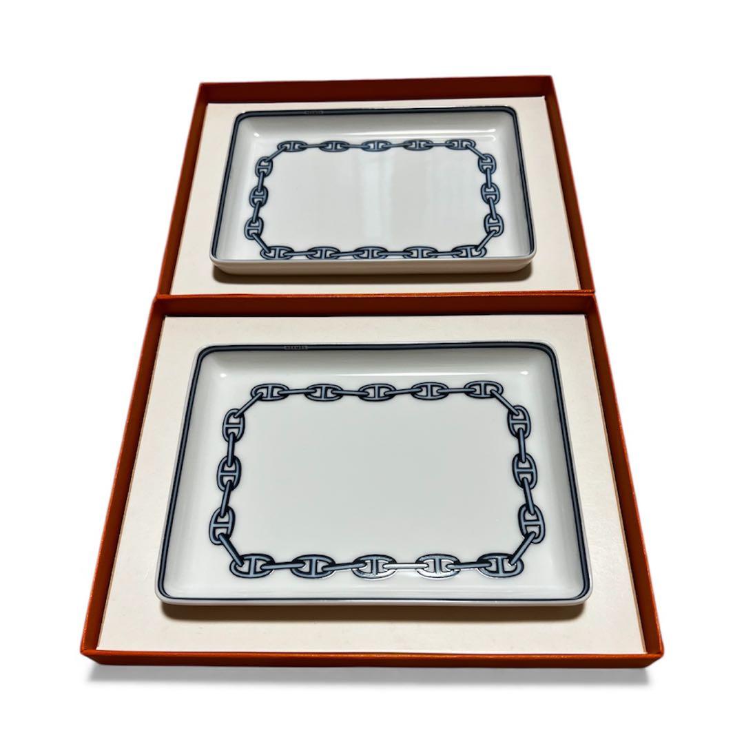 2枚【未使用】HERMES シェーヌダンクル スクエアプレート トレイ 皿