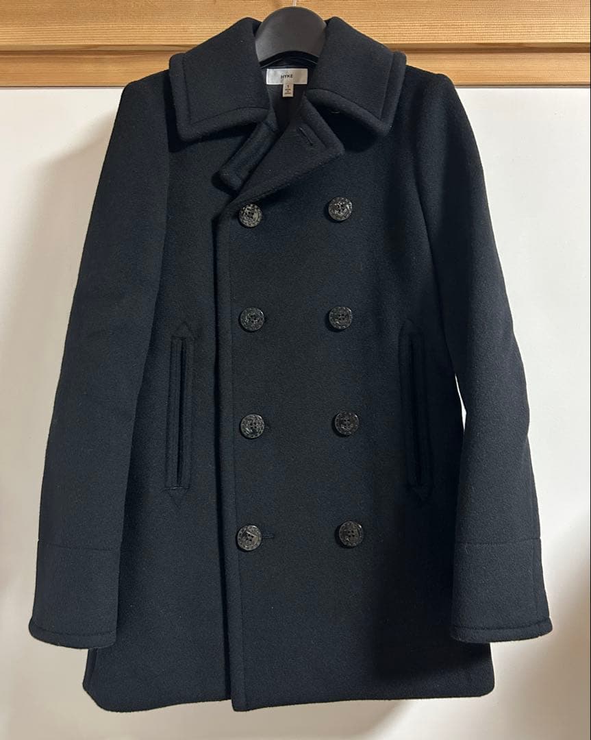 【美品 1度のみ使用】HYKE ハイク　黒　ショート丈　Pコート　サイズ：1