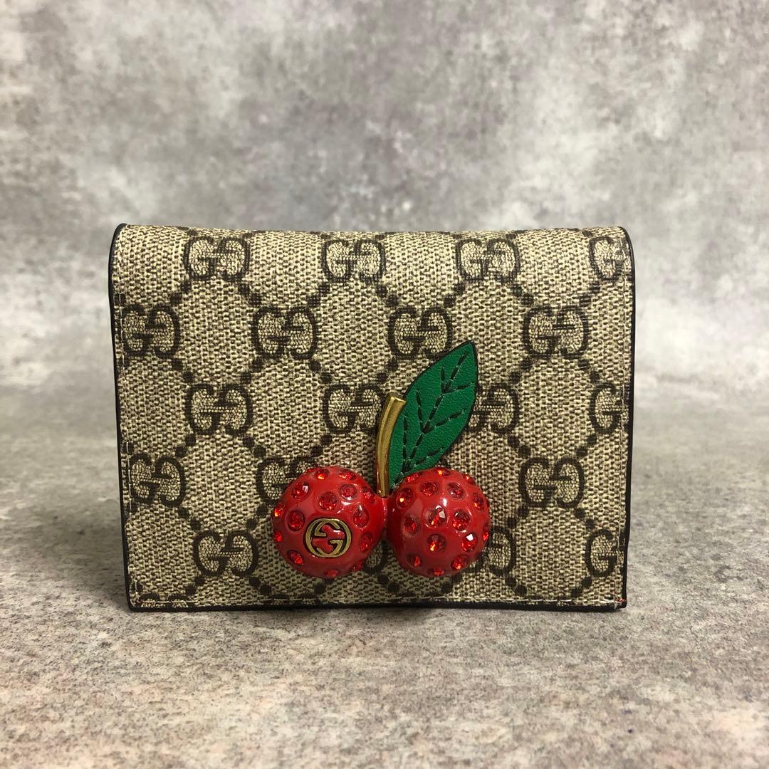 フォロー割■ GUCCI グッチ チェリー 二つ折り財布 さくらんぼ GG