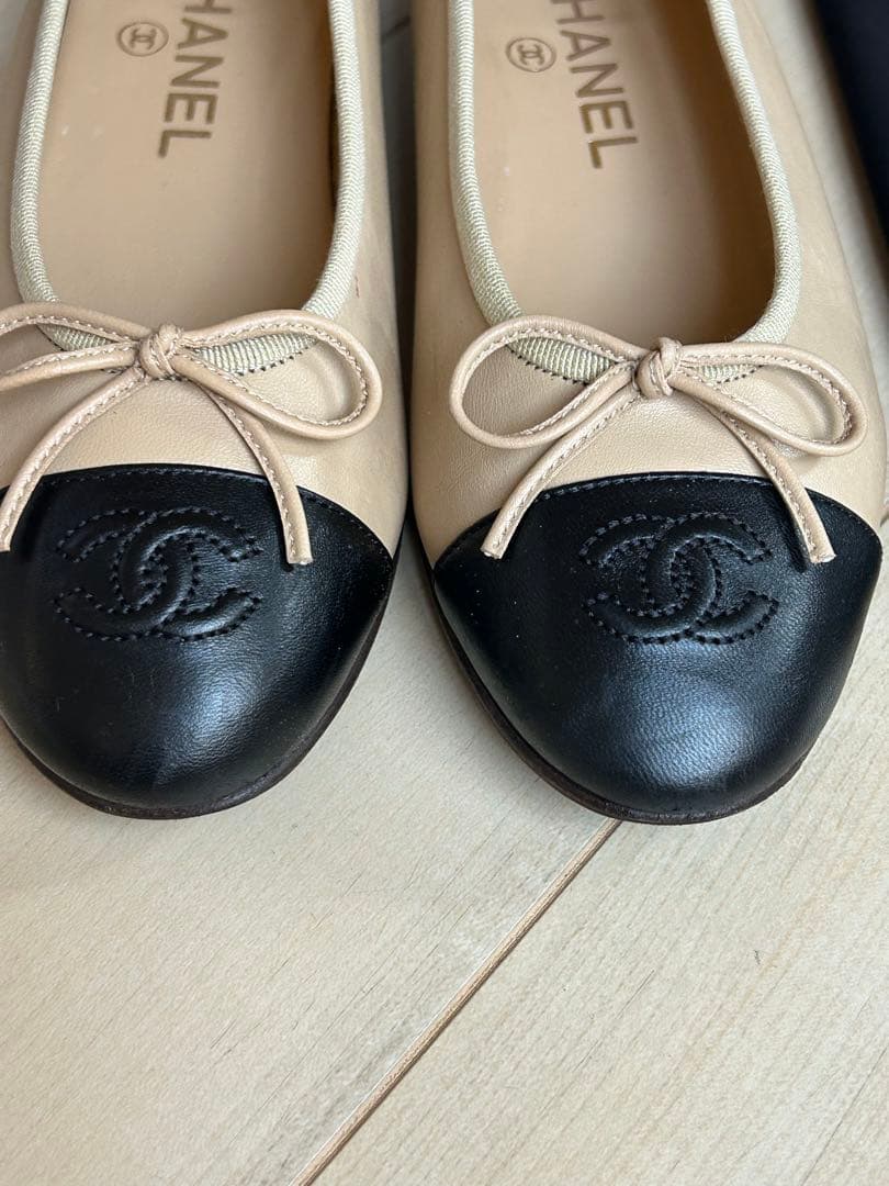 CHANEL バレエシューズ ベージュ/ブラック 35,5