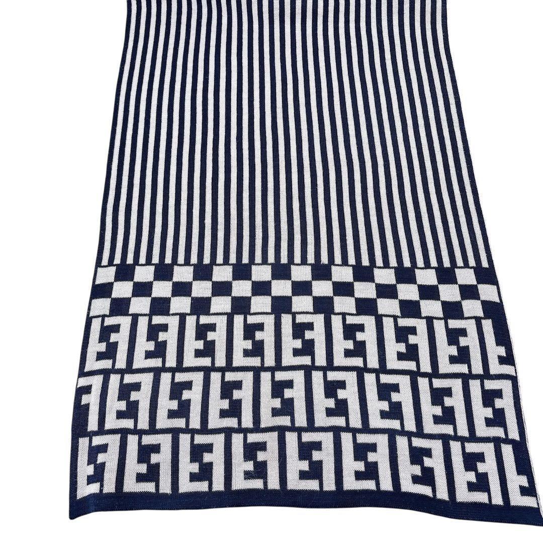 FENDIフェンディ ズッカ柄 ウール マフラー イタリア製 ネイビー 男女兼用