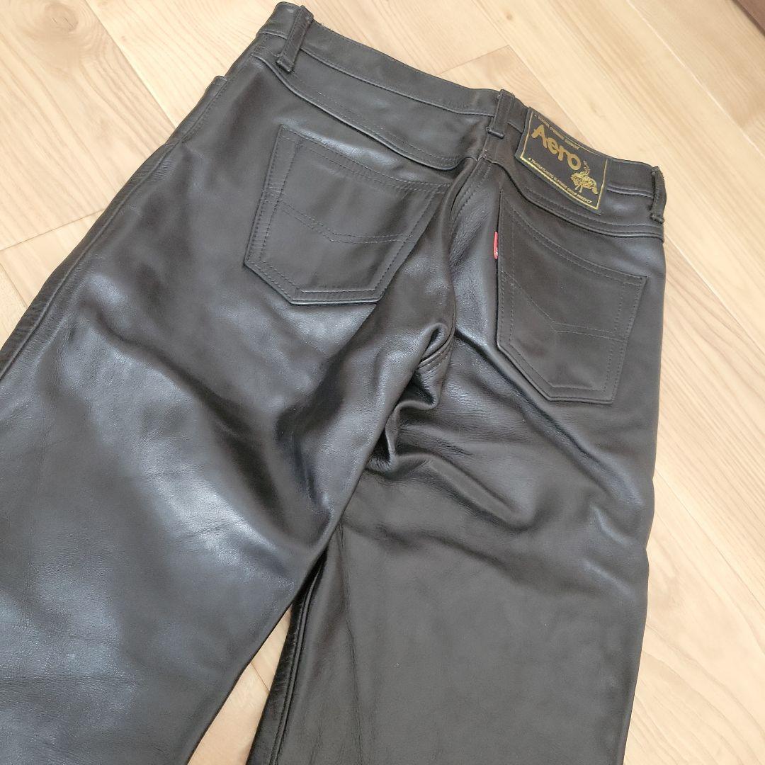 Aero エアロレザー ストレート　革パン 黒