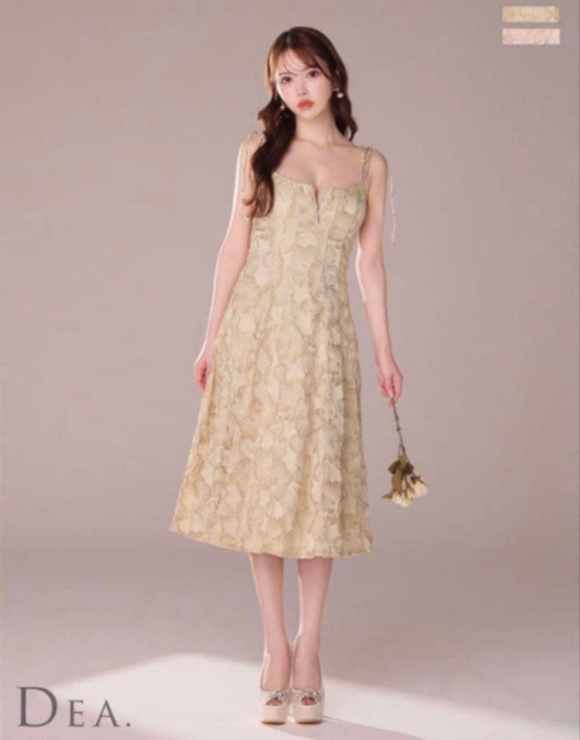 ローブドフルール　花柄ジャガードパイピングミディキャバドレス(DE3282)