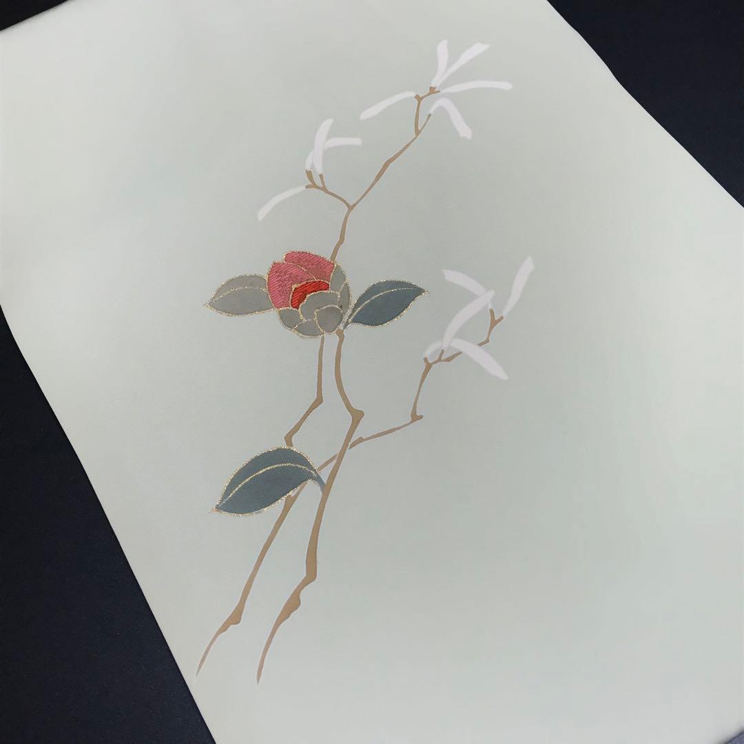 ［7505］名古屋帯 枝花文様 刺繍 金彩 九寸 お太鼓柄 正絹 着物