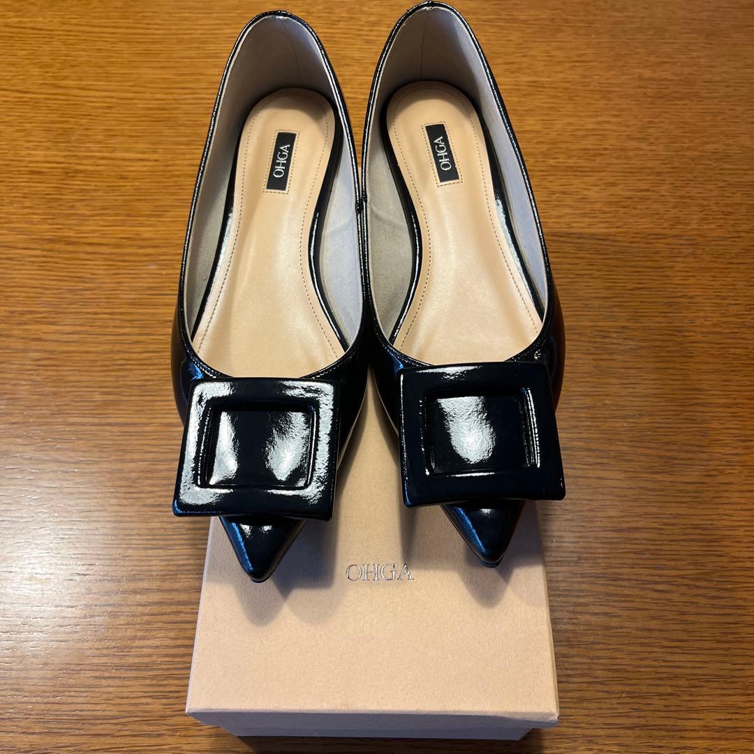 OHGA ブラック フラットシューズ 25