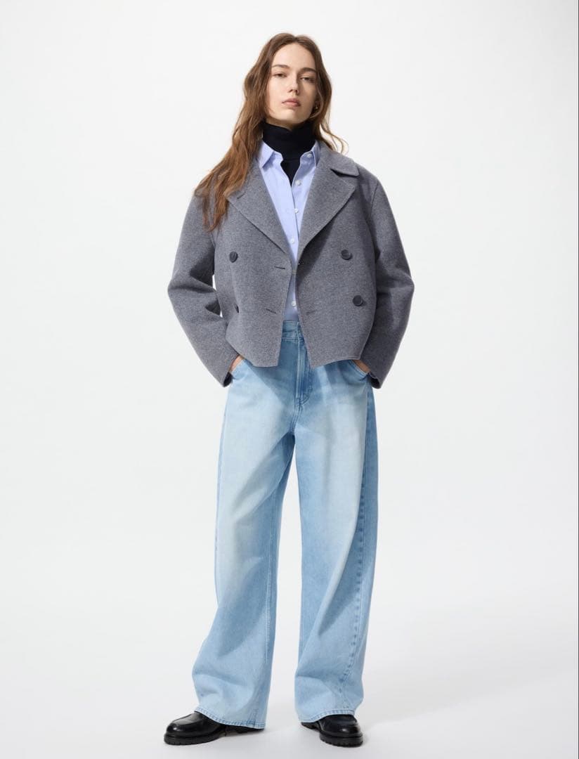 ネイビー ダブルフェイスショートコートリラックスフィット ネイビー Mサイズ